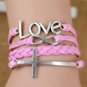 Pink Infinity Love Cross Charm Leather Nautical..