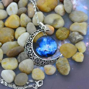 Galaxy Necklace,silver Moon Pendant Necklace,moon..