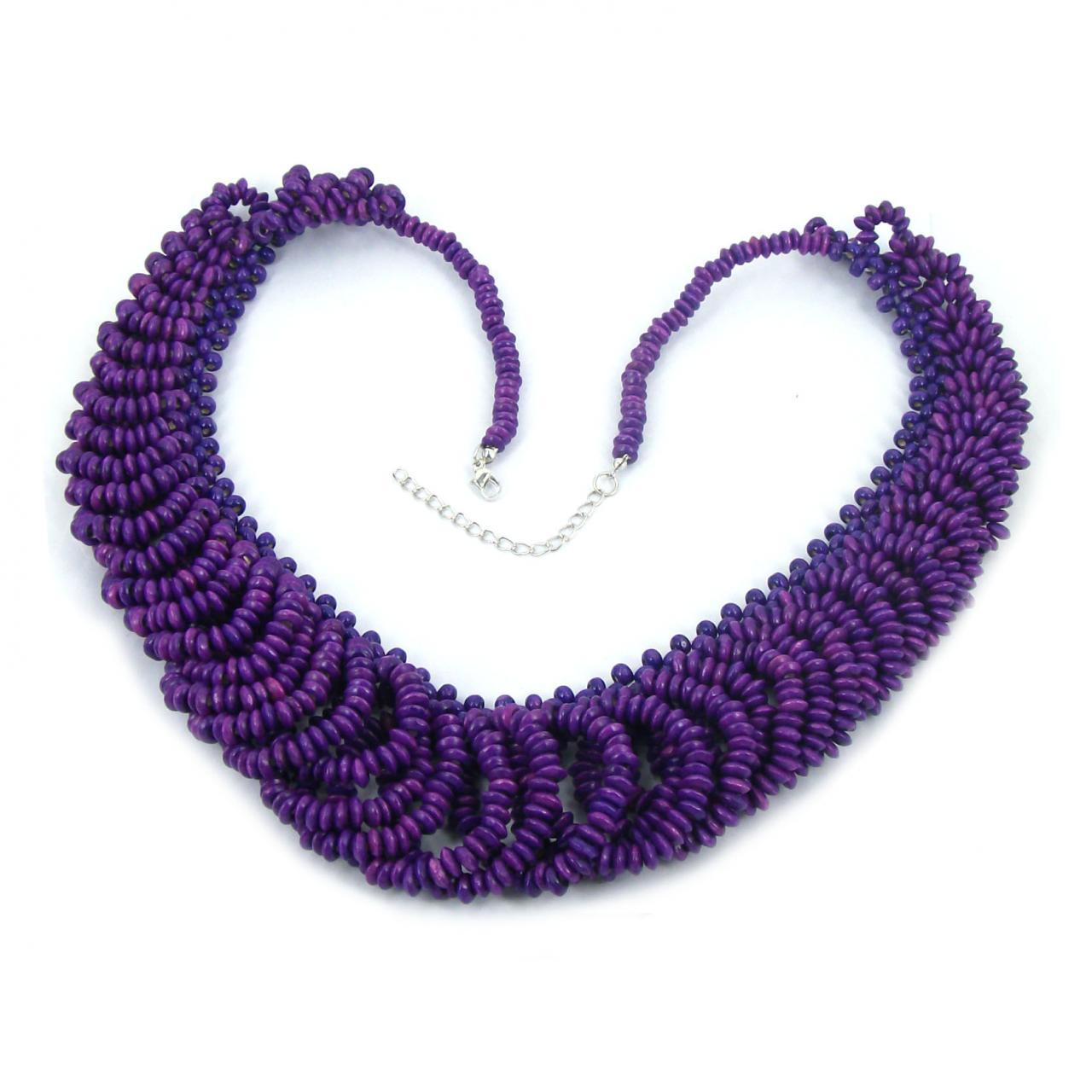 Fashion Style Beautiful Lady's Purple Wood Beads Pendant Choker Necklace H5280
