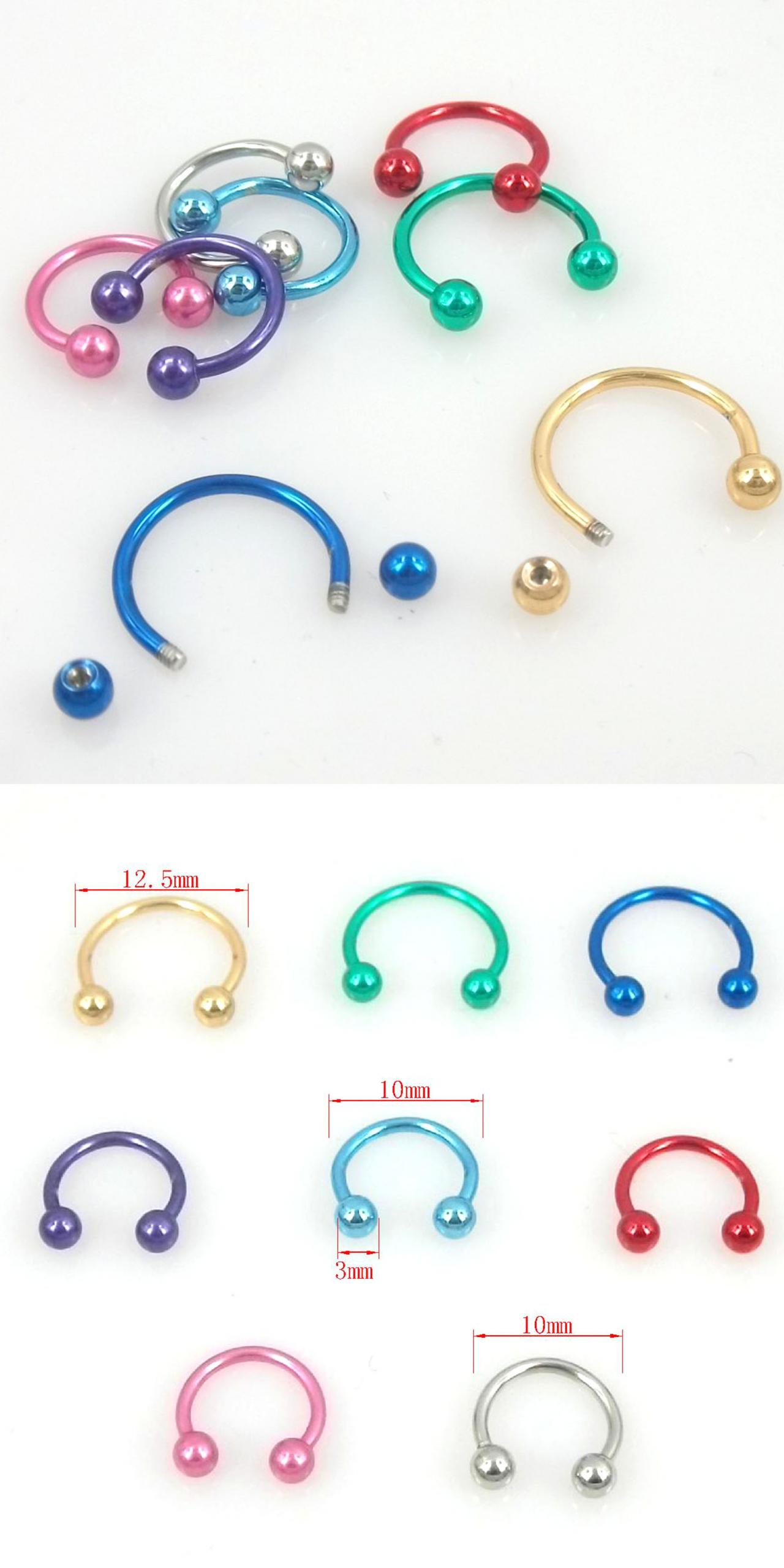 8pcs Colorful Ball Nose Ring Septum Studs Stainless Steel Hoop Body
