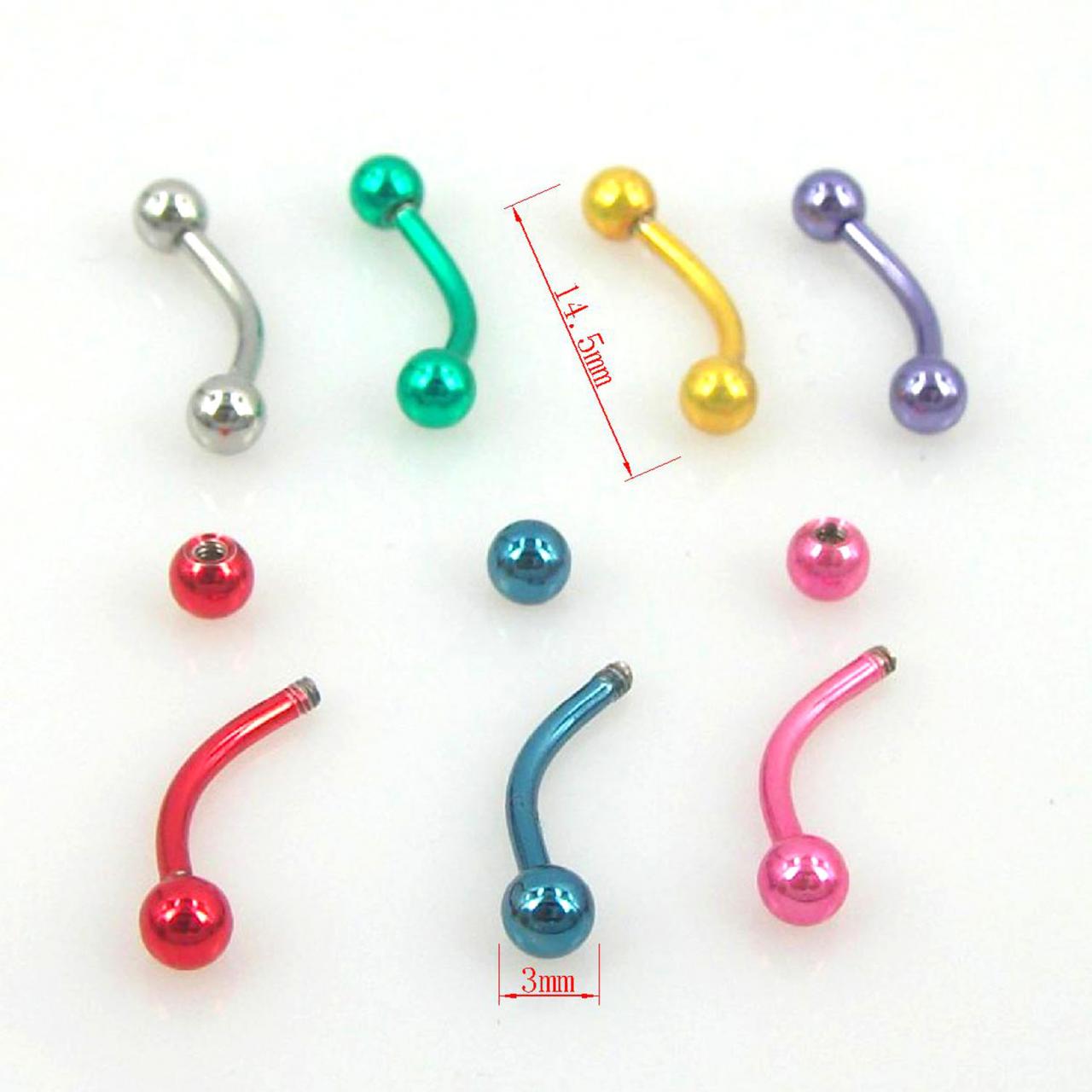 7pc Multicolor Ball Barbell Stainless Steel Earring Studs Eyebrow Rings