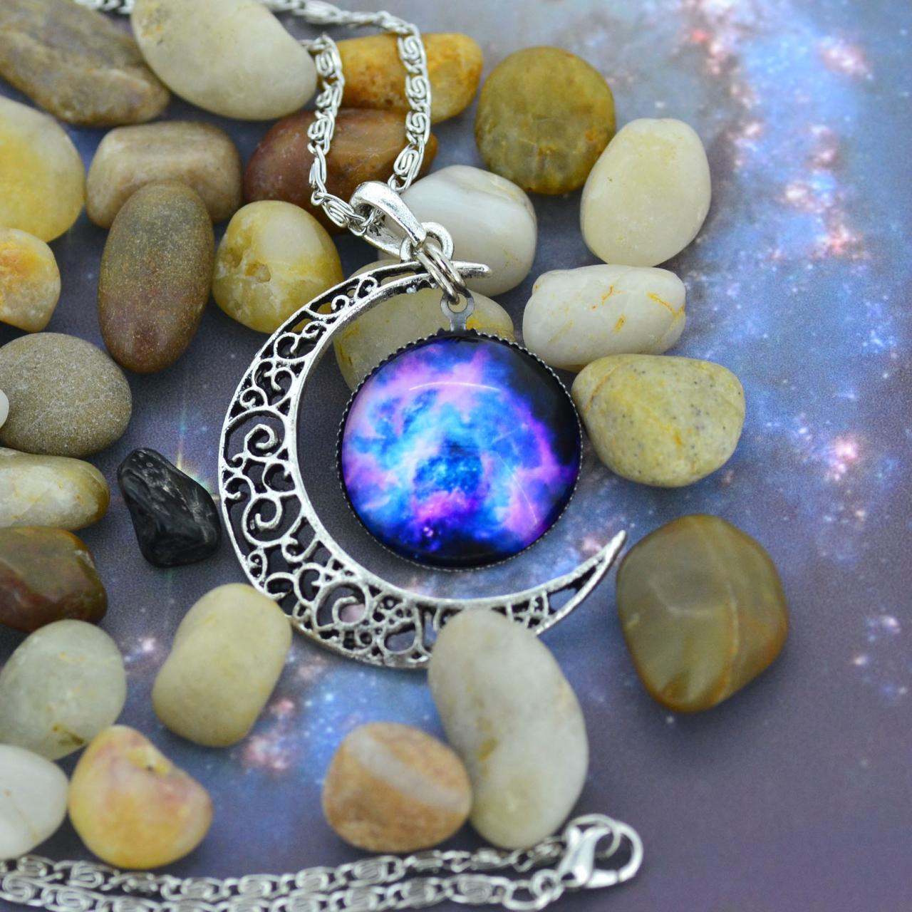 Galaxy Necklace,Silver Moon Pendant Necklace,Moon Necklace,Charm ...