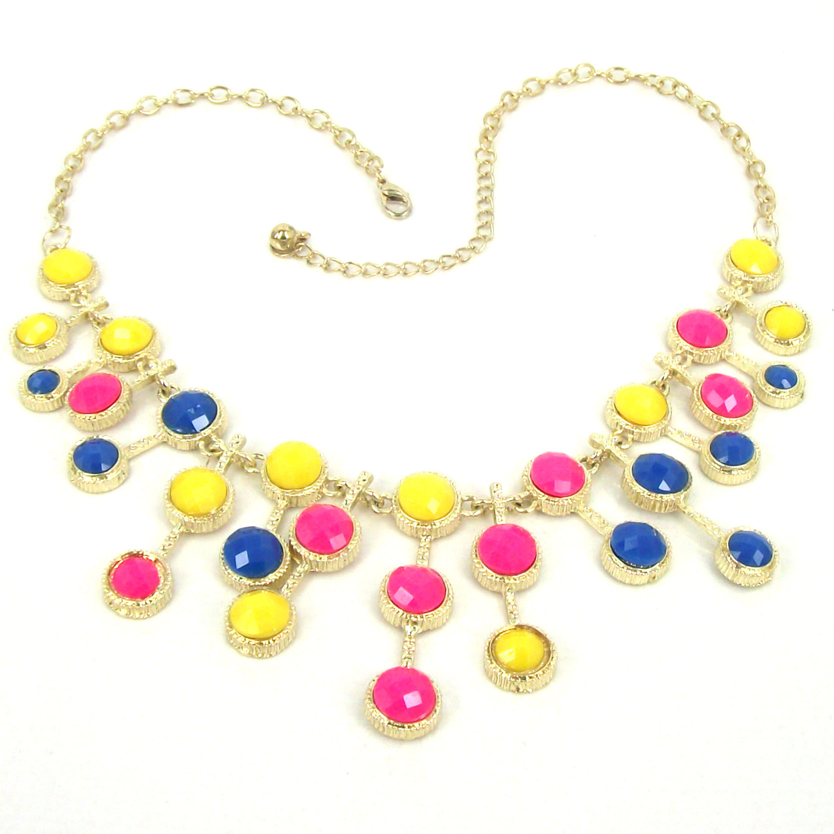 Fashion Blue Yellow Pink Red Mix Round Acrylic Bead Gold Bib Choker ...