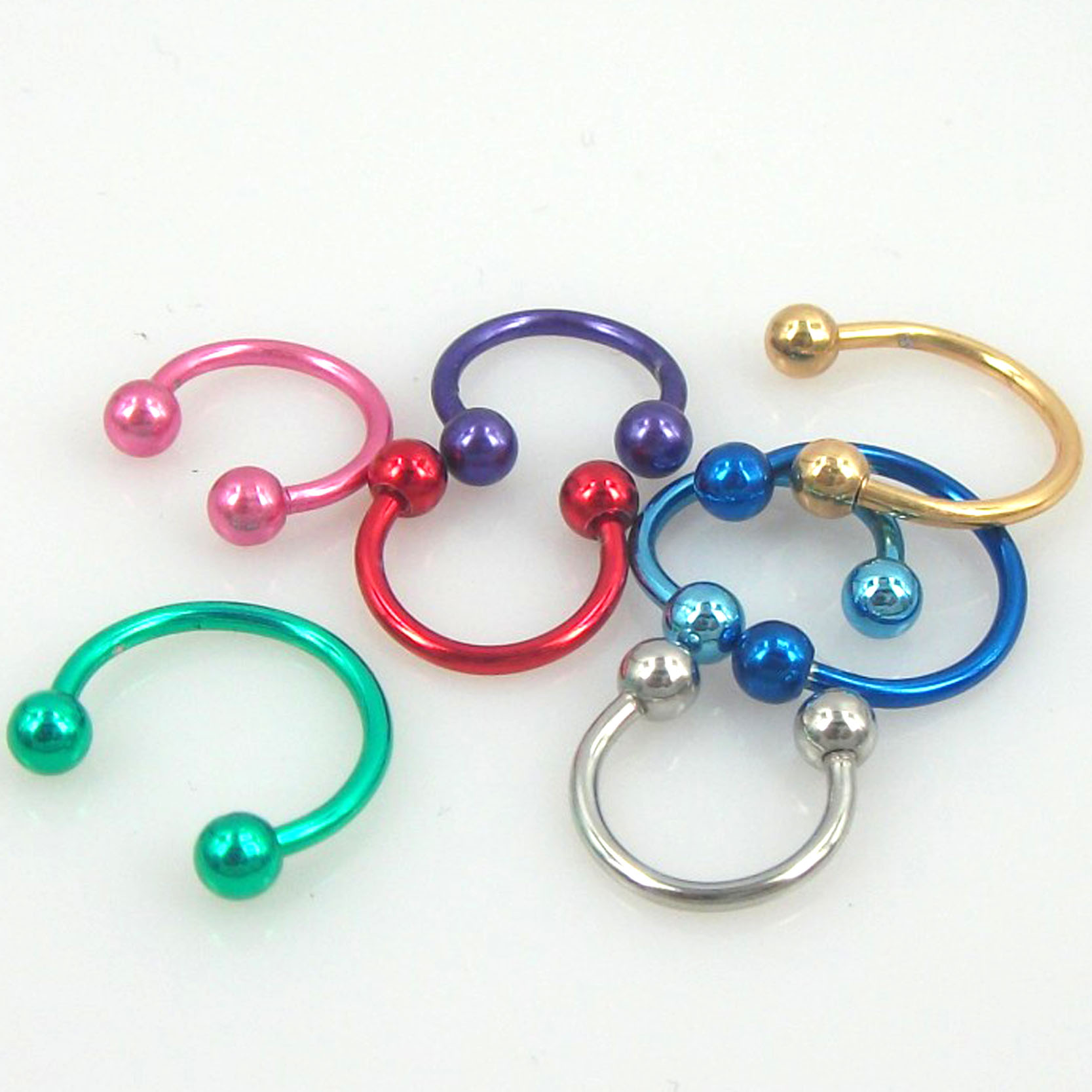 8pcs Colorful Ball Nose Ring Septum Studs Stainless Steel Hoop Body