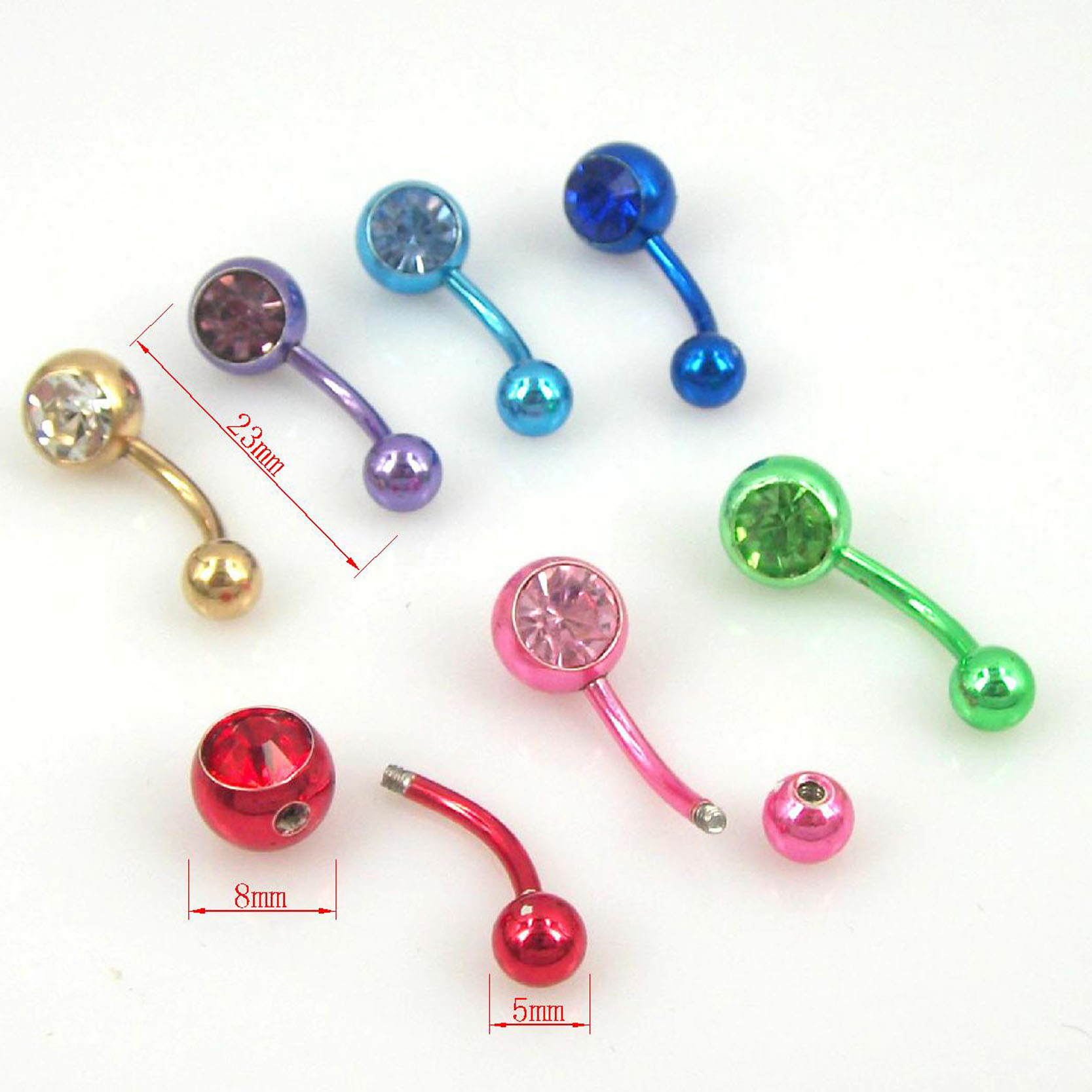 6pcs Mixed Colorful Rhinestone Ball Navel Ring Stainless Steel Barbell Piercing H6199 On Luulla 