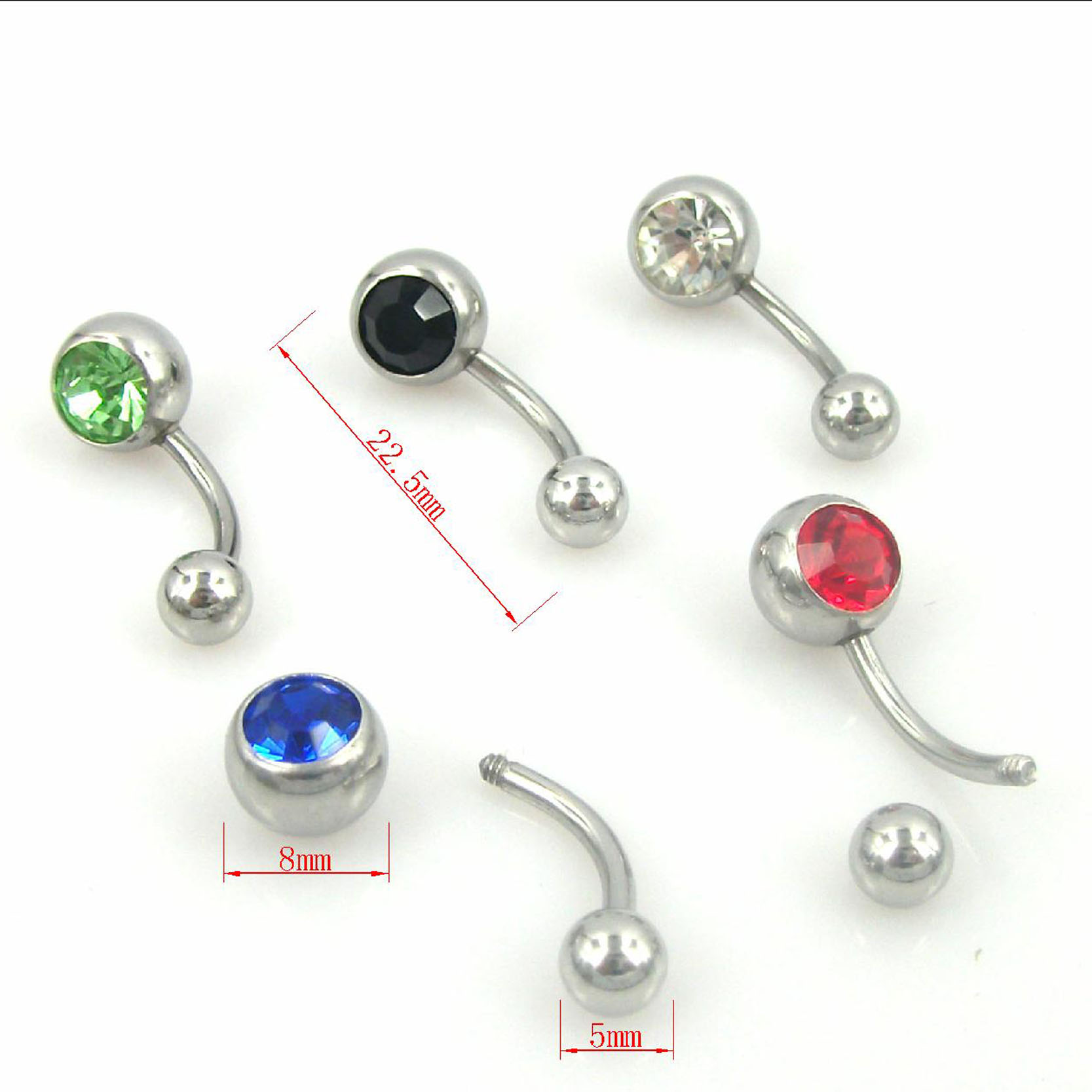 Pc Colorful Rhinestone Barbell Navel Ring Stainless Steel Belly