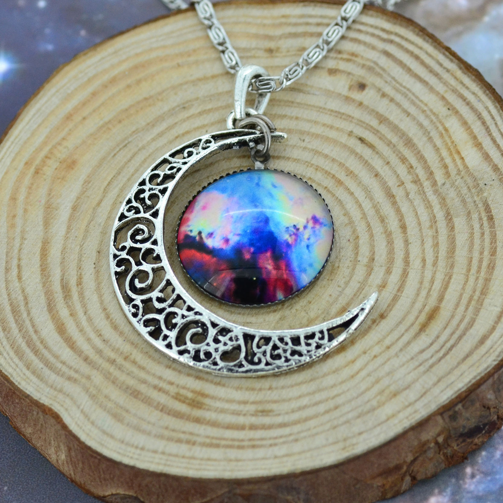 Galaxy Necklace,silver Moon Pendant Necklace,moon Necklace,charm ...